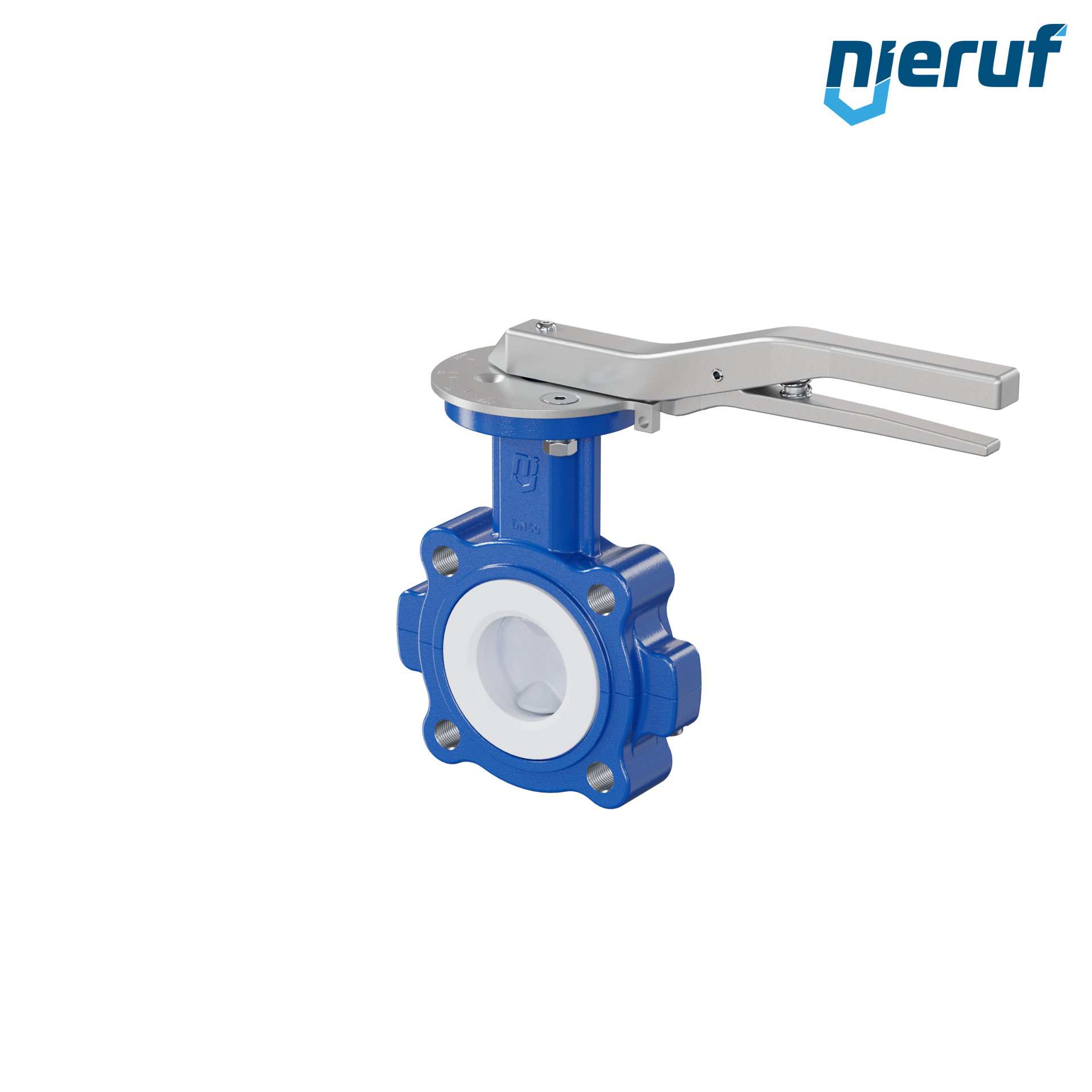 PFA-Absperrklappe PTFE AK10 DN50 ANSI150 Rasthebel Silikon Einlage
