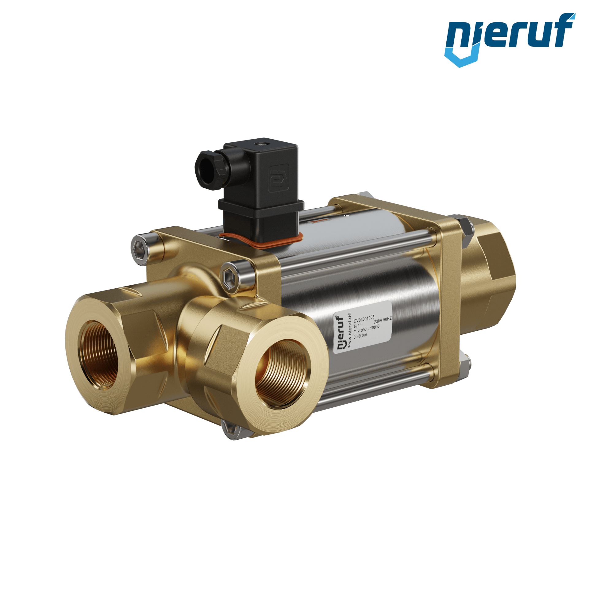 3/2-Wege-Coaxial-Ventil 1" Zoll IG - DN25 Messing 230V AC NC - für Wasser Anwendung
