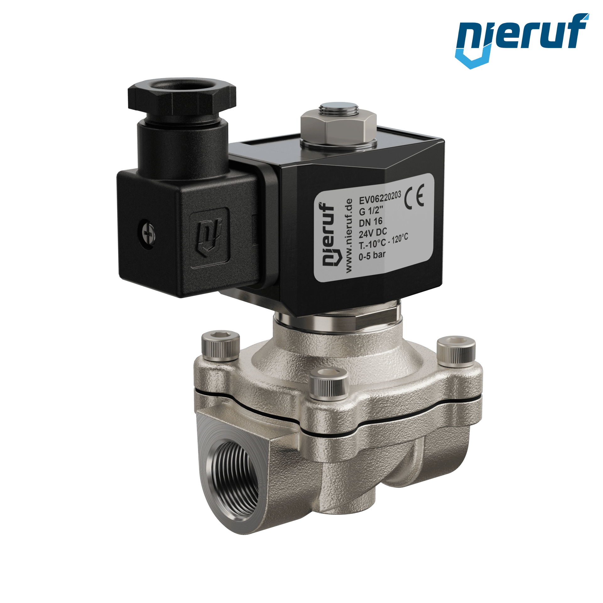 Vakuum-Magnetventil G 1/2" Zoll Edelstahl EV06 FKM 24V DC