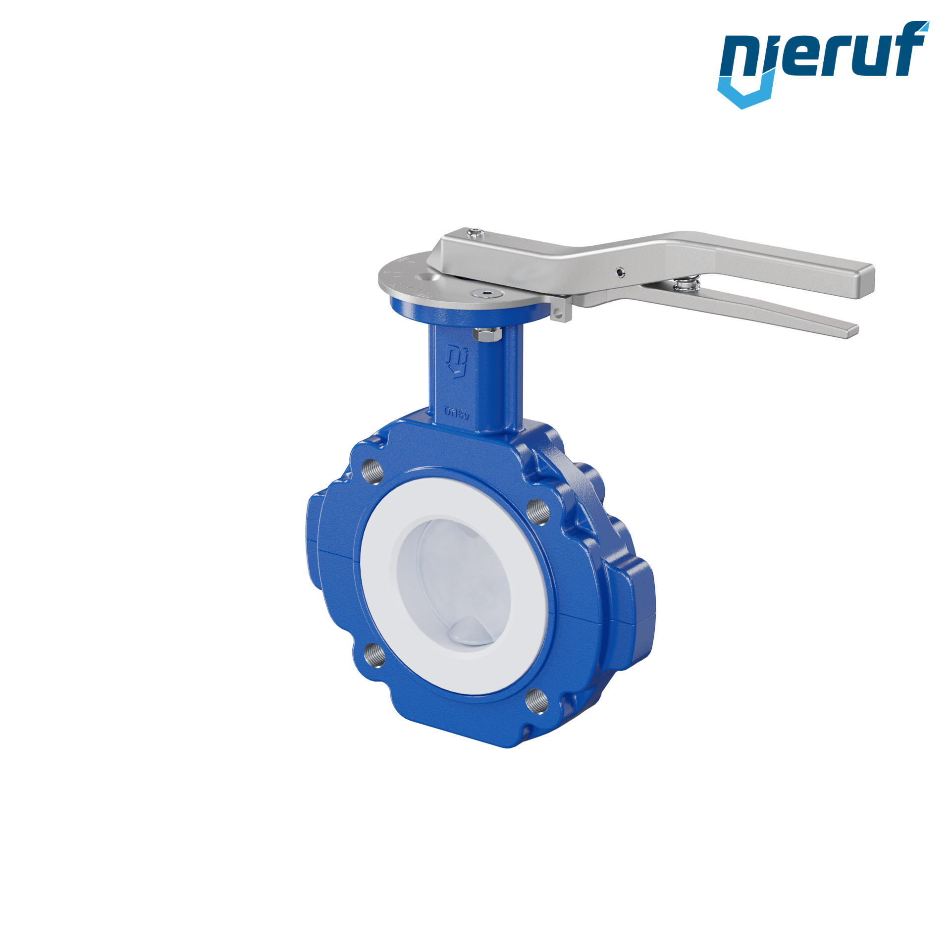 PFA-Absperrklappe PTFE AK10 DN80 ANSI150 Rasthebel Silikon Einlage